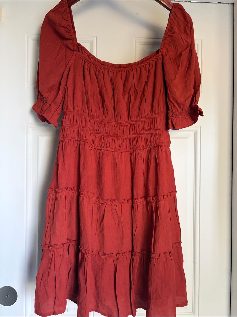 🖤 Cute Dress Boutique Style Clay Red Tiered Puff Sleeve